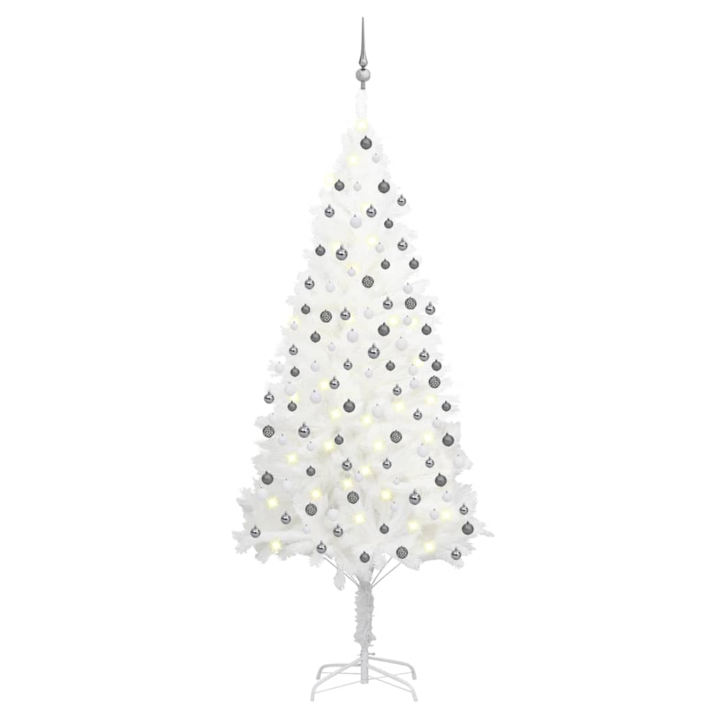 Árbol de navidad preiluminado con luces y bolas blanco 210 cm v8088 Vetonek