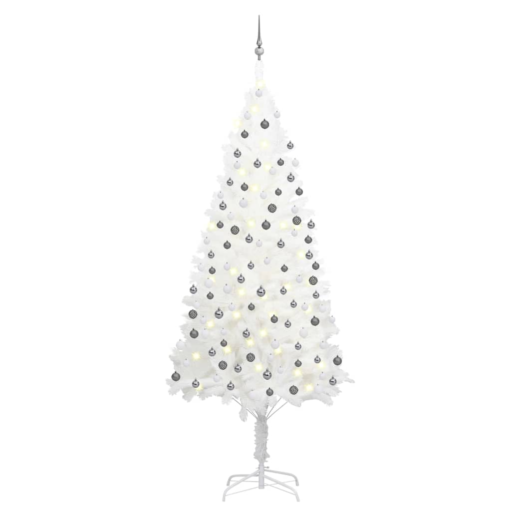 Árbol de navidad preiluminado con luces y bolas blanco 240 cm v8095 Vetonek
