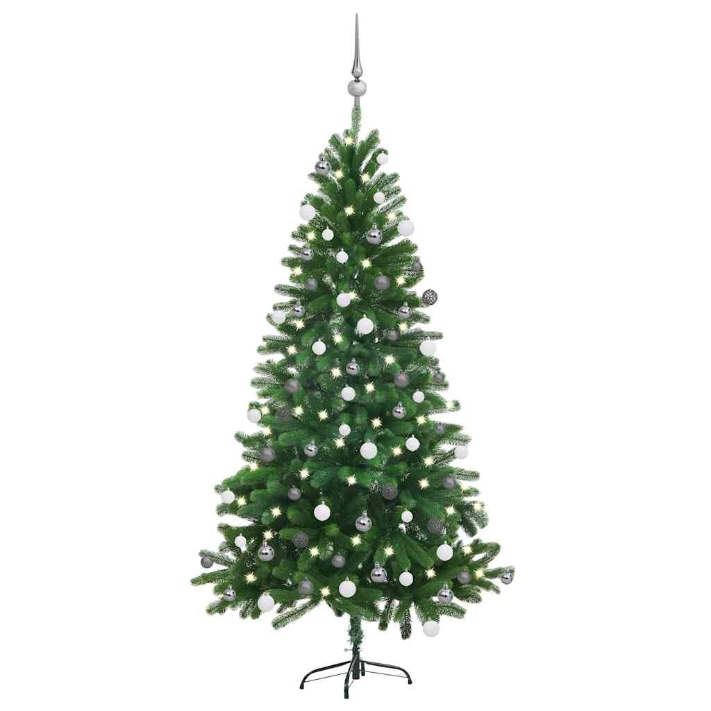 Árbol de navidad preiluminado con luces y bolas verde 150 cm v8132 Vetonek