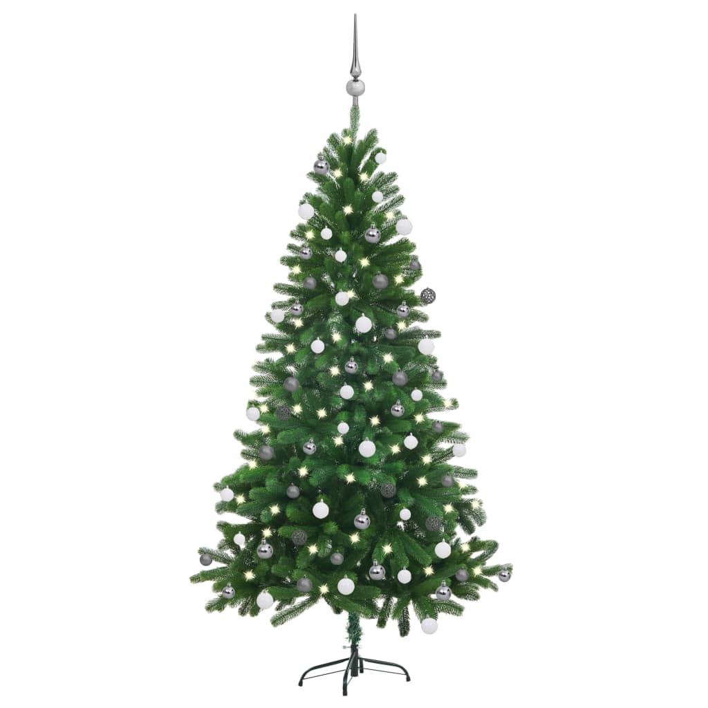 Vetonek Árbol de Navidad preiluminado con luces y bolas verde 150 cm