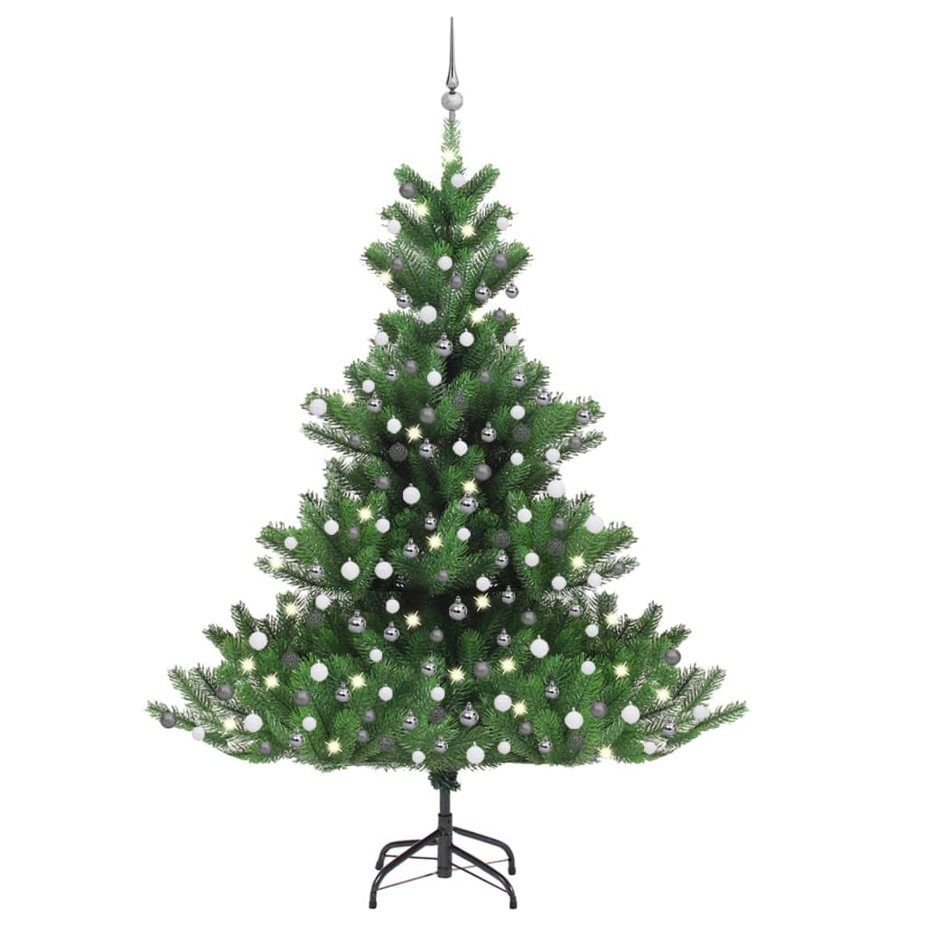 Árbol de Navidad abeto Nordmann con LEDs y bolas verde 210 cm