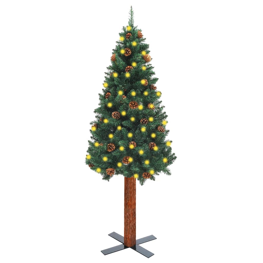 Árbol de navidad delgado madera auténtica y piñas verde 180 cm v8477 Vetonek