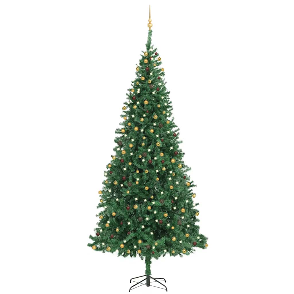Árbol de navidad preiluminado con luces y bolas verde 300 cm v8750 Vetonek