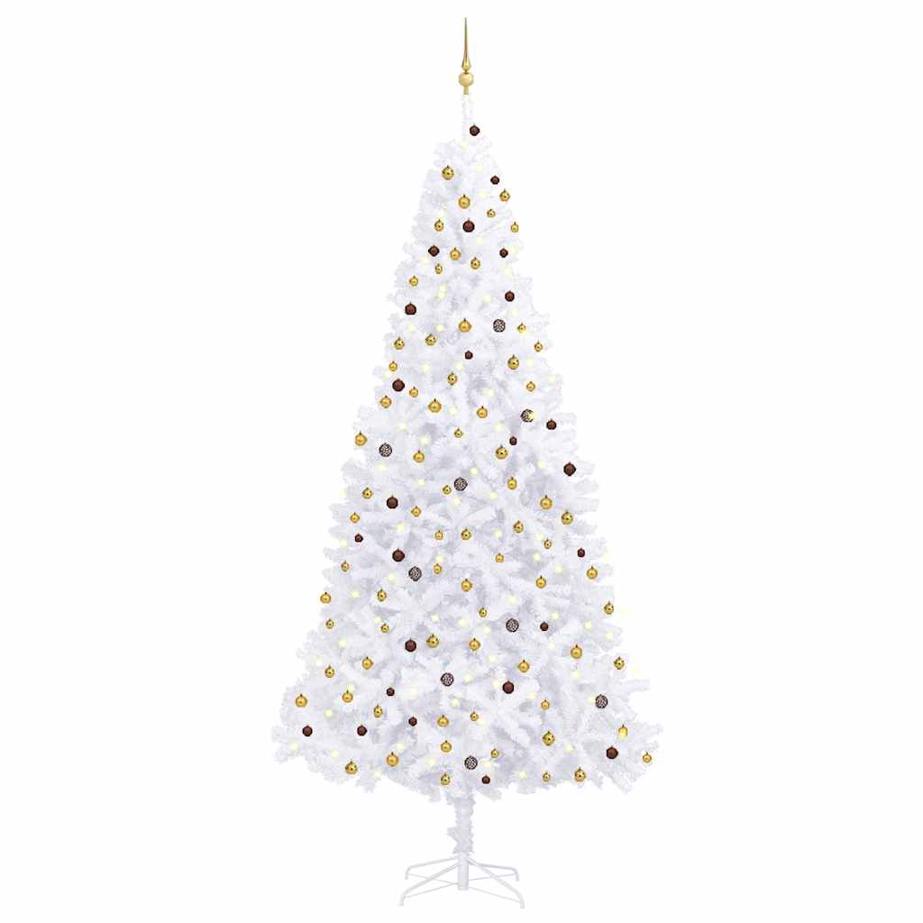 Árbol de navidad preiluminado con luces y bolas blanco 300 cm v8767 Vetonek