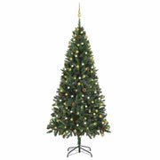 Árbol de navidad preiluminado con luces y bolas verde 210 cm v8859 Vetonek