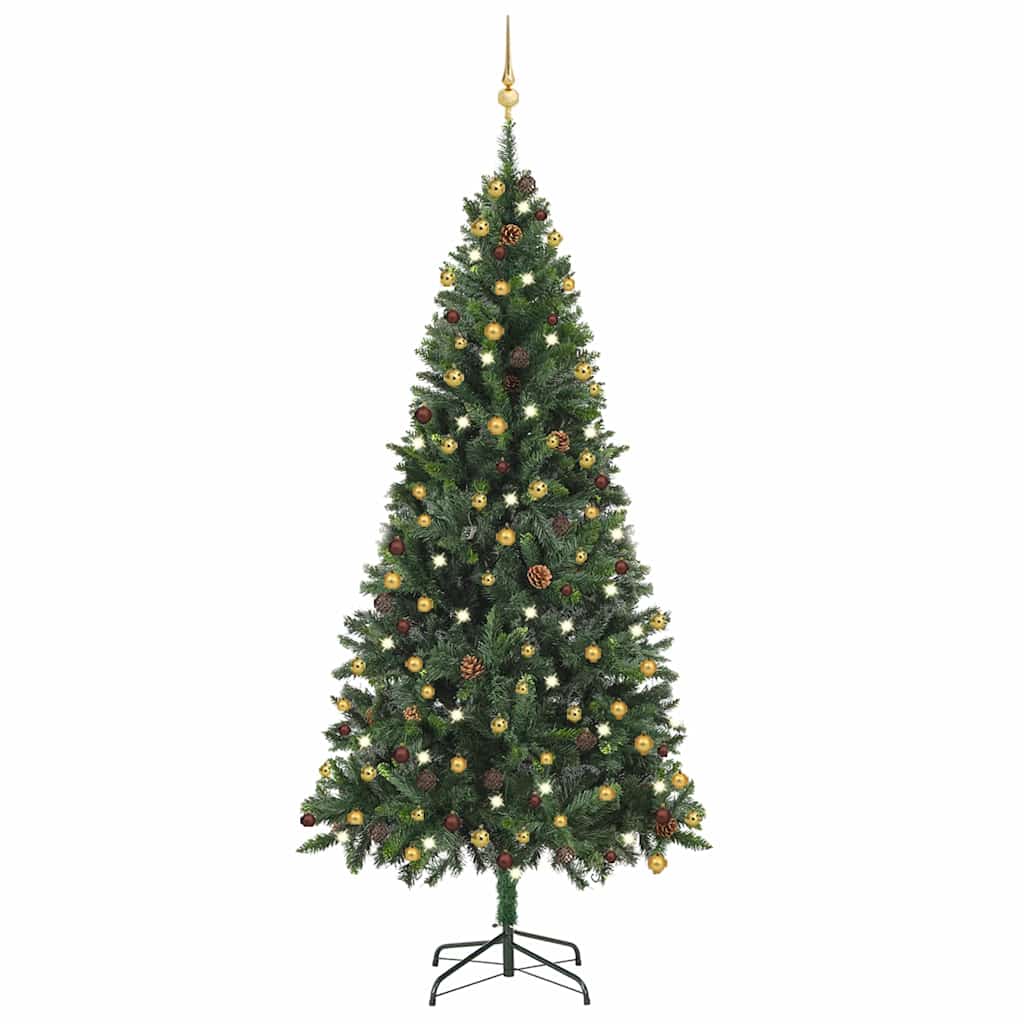 Árbol de navidad preiluminado con luces y bolas verde 210 cm v8859 Vetonek