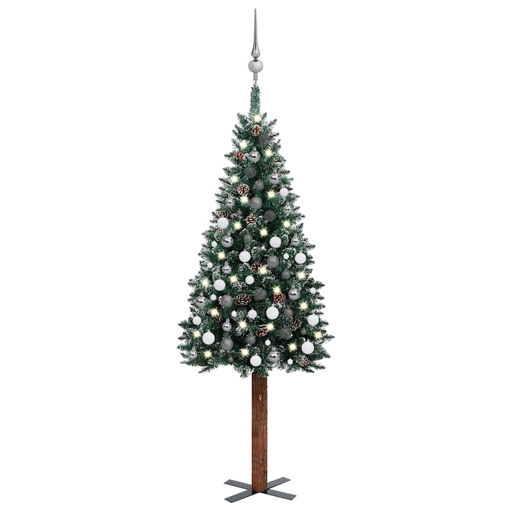 Árbol de navidad delgado con luces y bolas verde 180 cm v9993 Vetonek