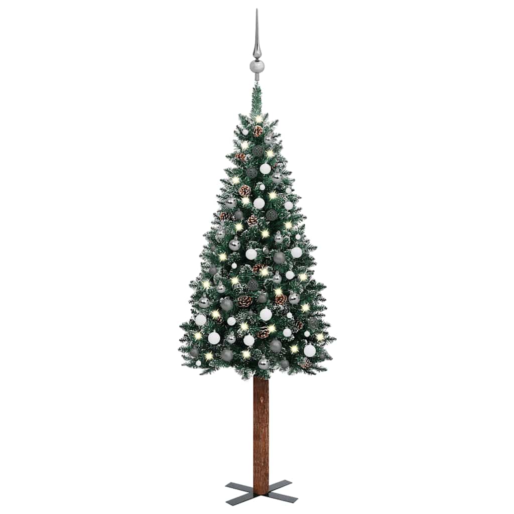 Árbol de navidad delgado con luces y bolas verde 210 cm v0002 Vetonek