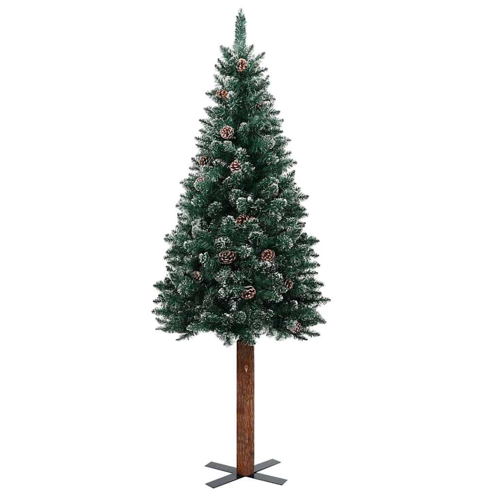 Vetonek Árbol de Navidad delgado con luces y bolas verde 210 cm