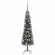 Árbol de navidad delgado con luces y bolas negro 210 cm v2013 Vetonek