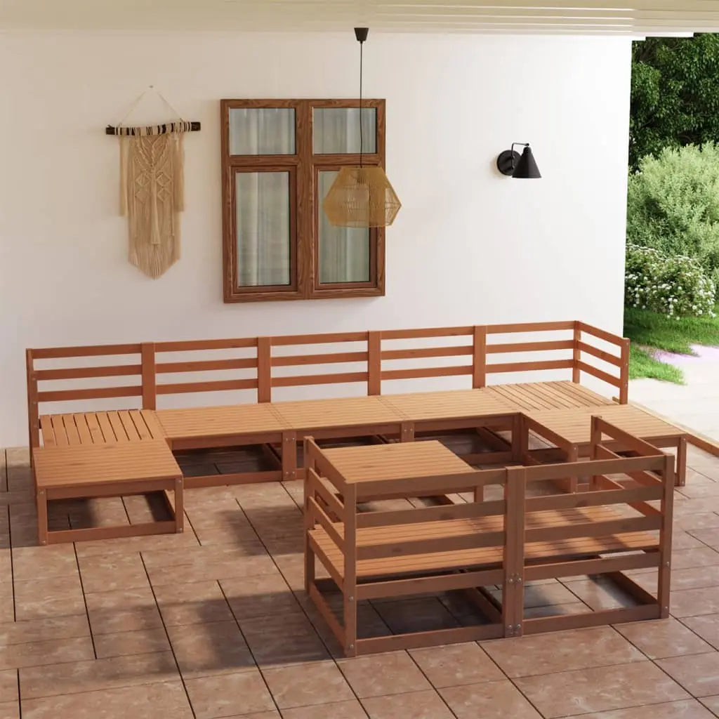 Vetonek Juego muebles de jardín 10 pzas madera maciza pino marrón miel