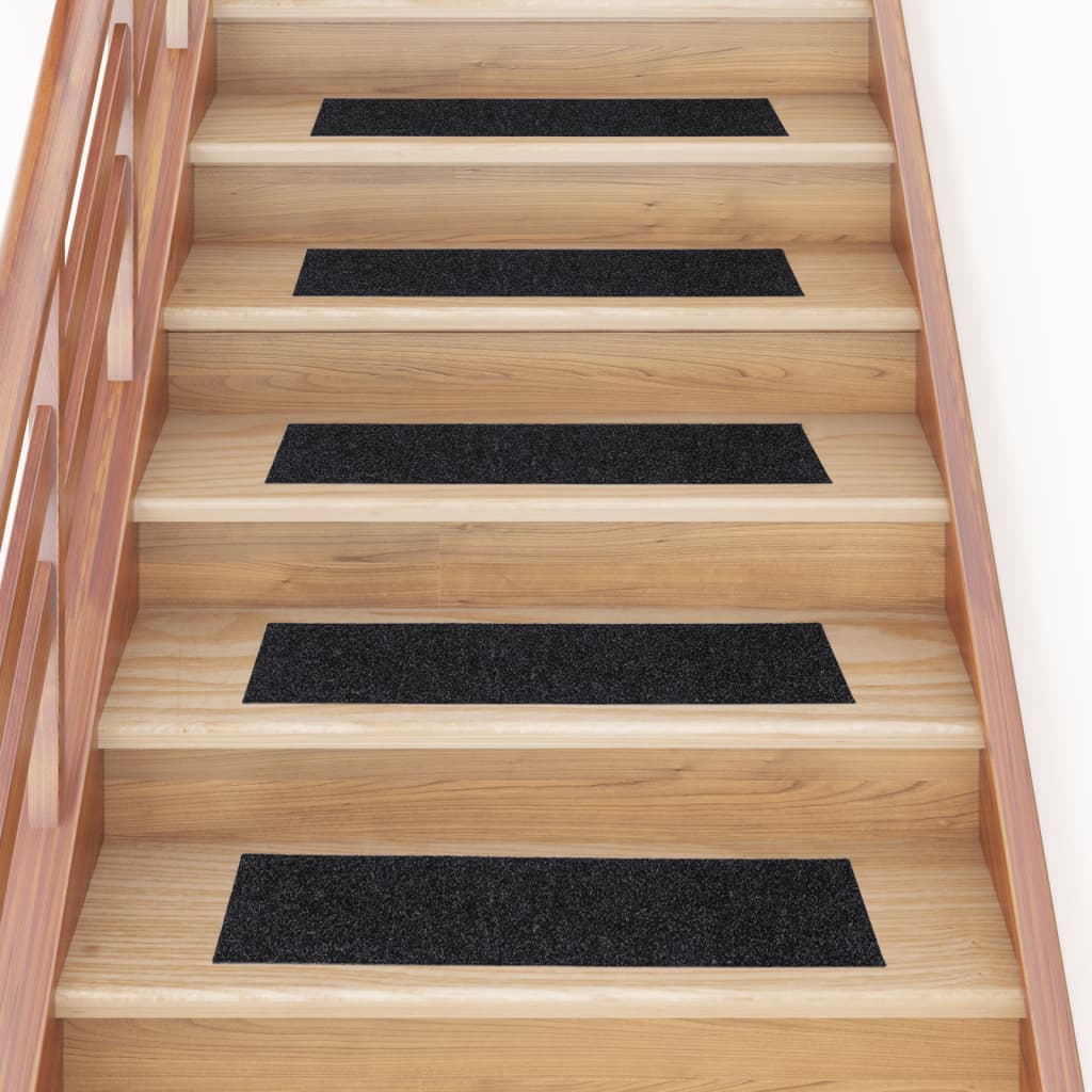 Vetonek Alfombrilla autoadhesiva escalera 15 uds negro 76x20 cm