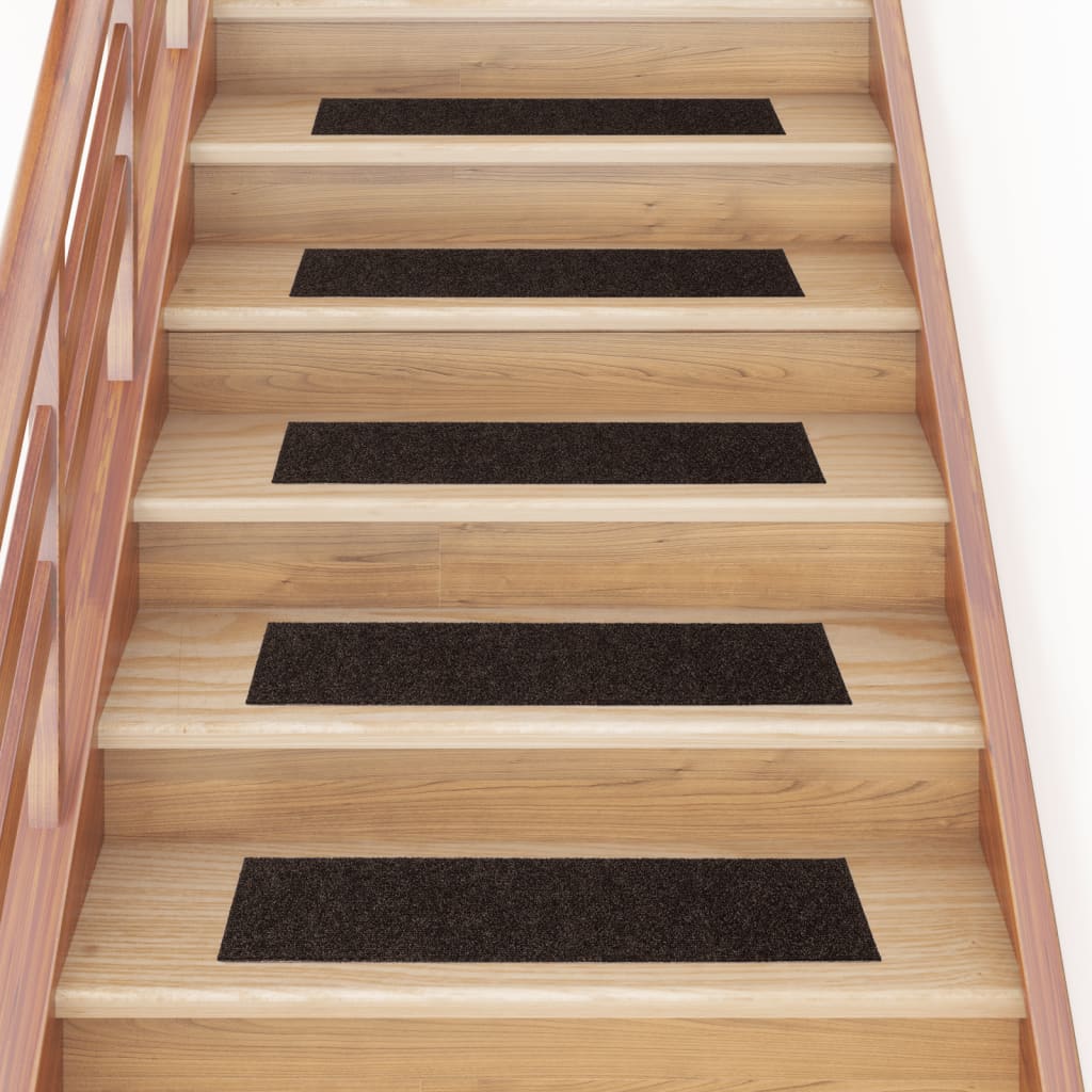 Vetonek Alfombrilla autoadhesiva escalera 15 uds marrón oscuro 76x20 cm