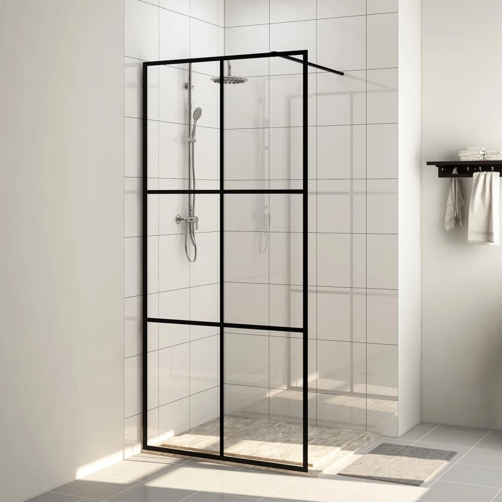 Vetonek Mampara de ducha accesible vidrio ESG claro negro 80x195 cm