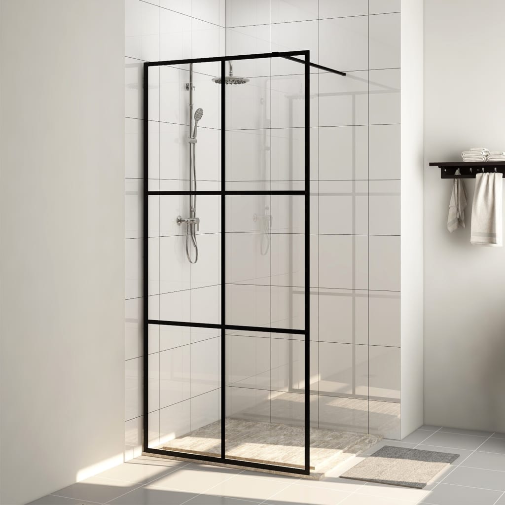 Vetonek Mampara ducha accesible vidrio ESG transparente negro 100x195cm