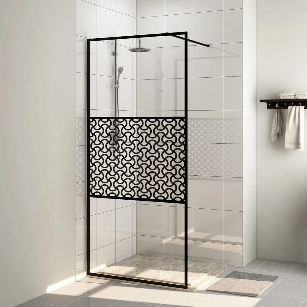 Vetonek Mampara ducha accesible vidrio ESG transparente negro 90x195 cm