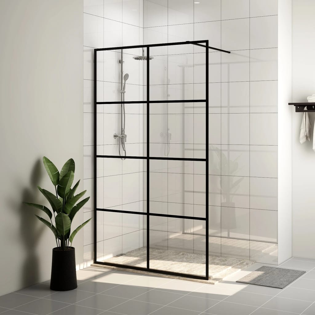 Vetonek Mampara ducha accesible vidrio ESG transparente negro 90x195 cm