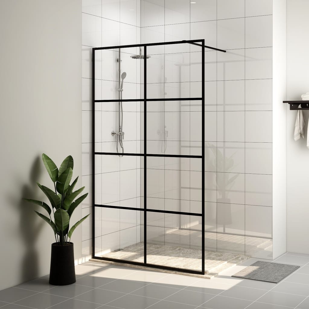 Vetonek Mampara ducha accesible vidrio ESG transparente negro 100x195cm