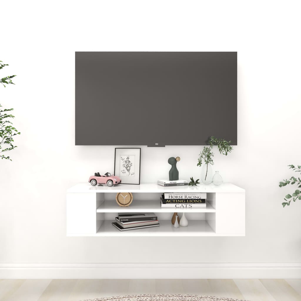 Vetonek Mueble de TV colgante madera contrachapada blanco 100x30x26,5cm