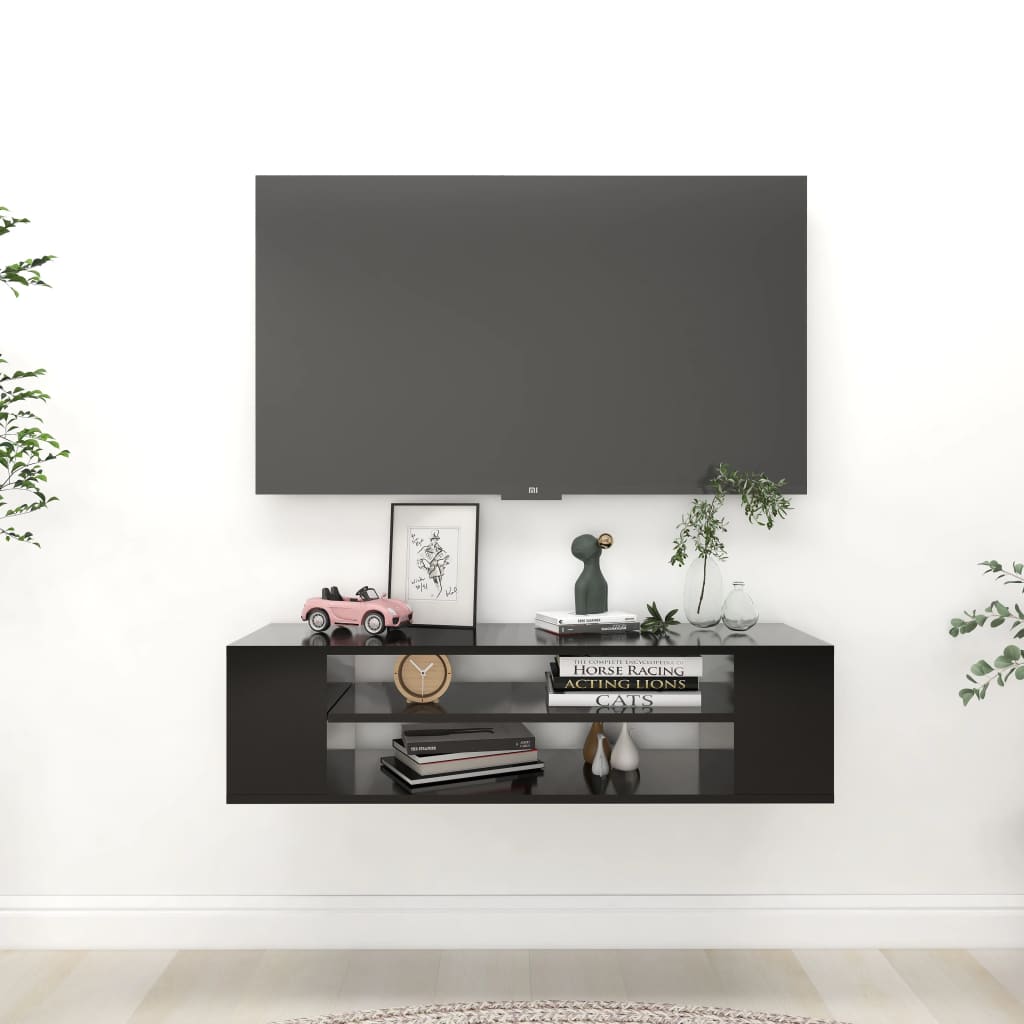 Vetonek Mueble de TV colgante madera contrachapada negro 100x30x26,5 cm