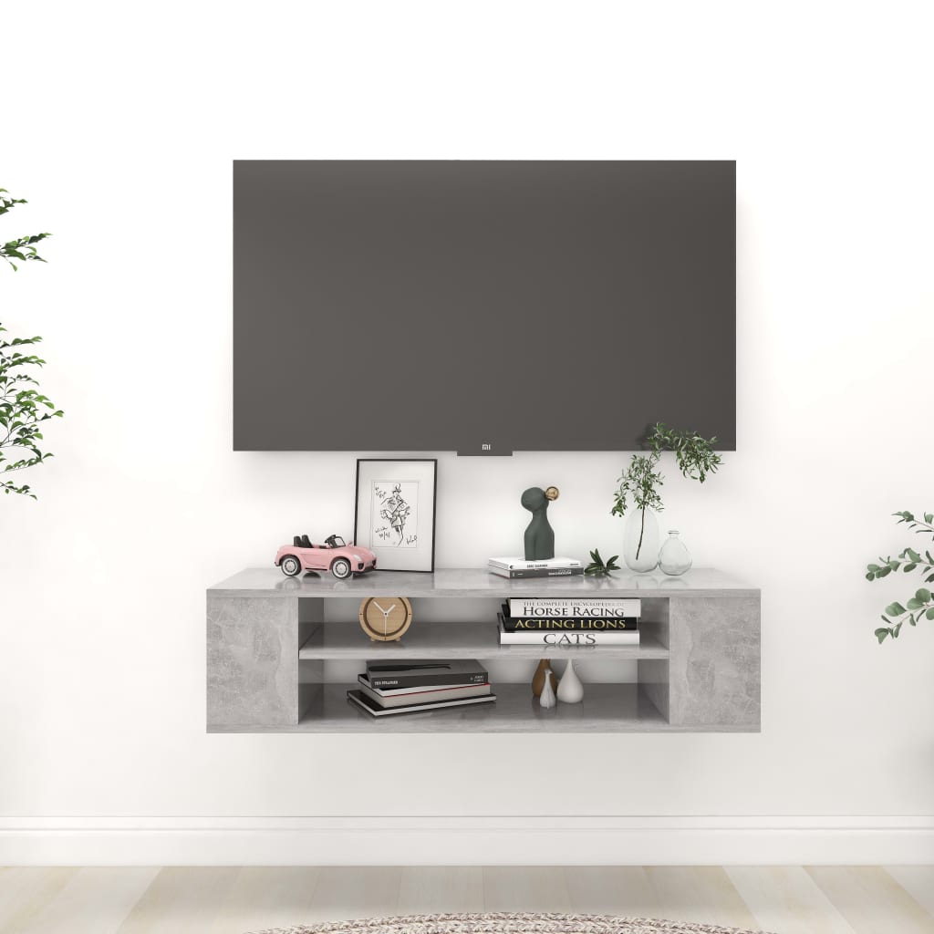 Vetonek Mueble de TV colgante contrachapada gris hormigón 100x30x26,5cm