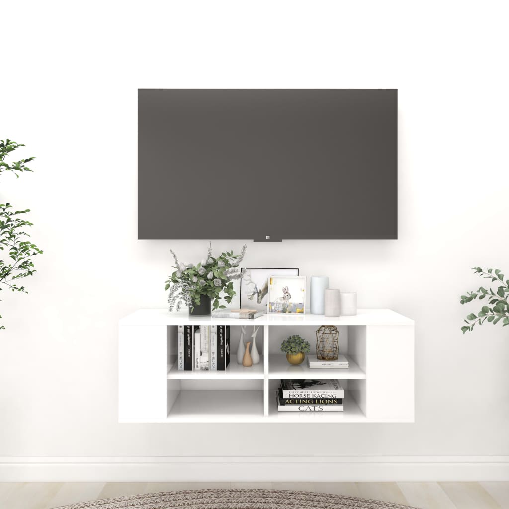 Vetonek Mueble de pared para TV madera contrachapada blanco 102x35x35cm