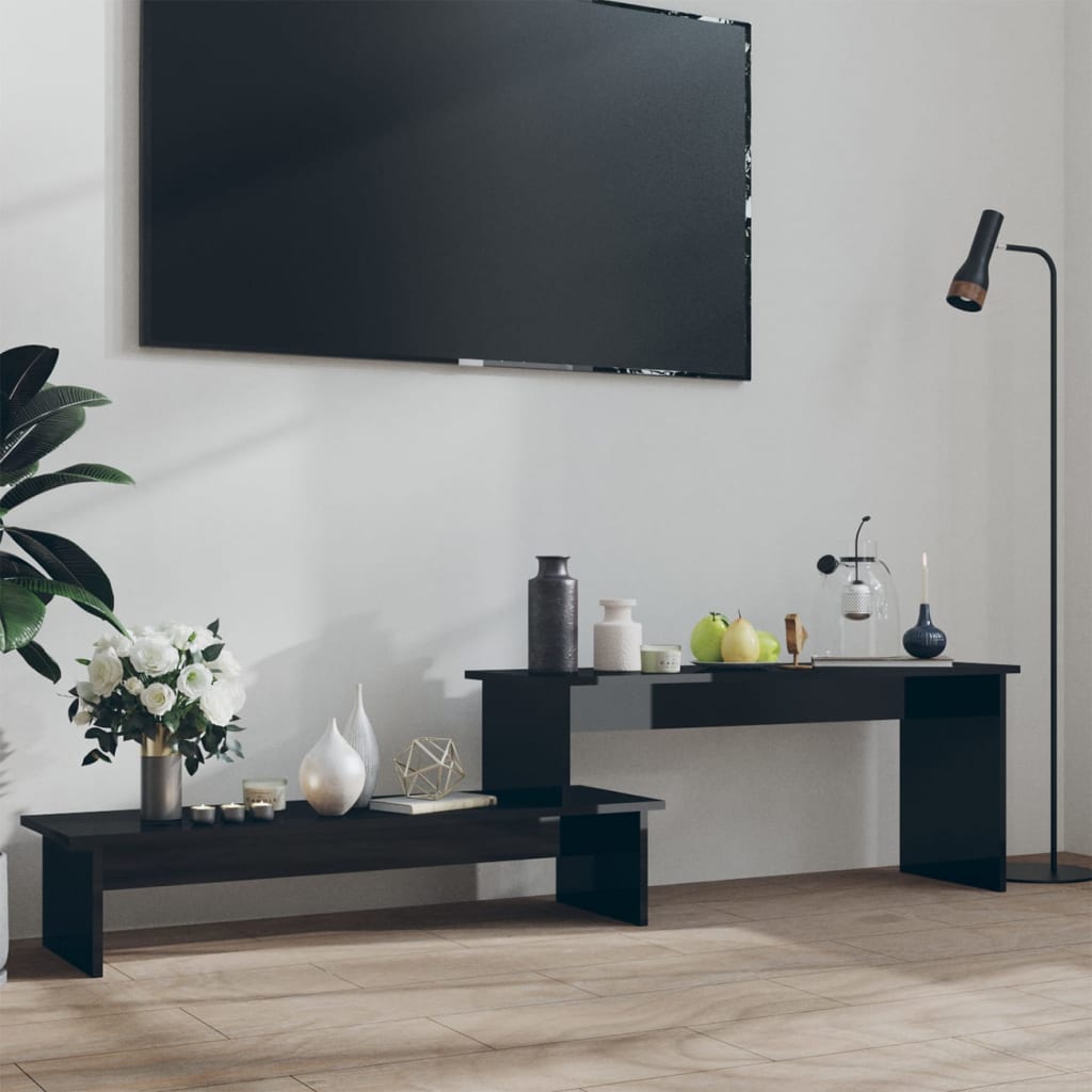 Vetonek Mueble para TV madera contrachapada negro brillante 180x30x43cm