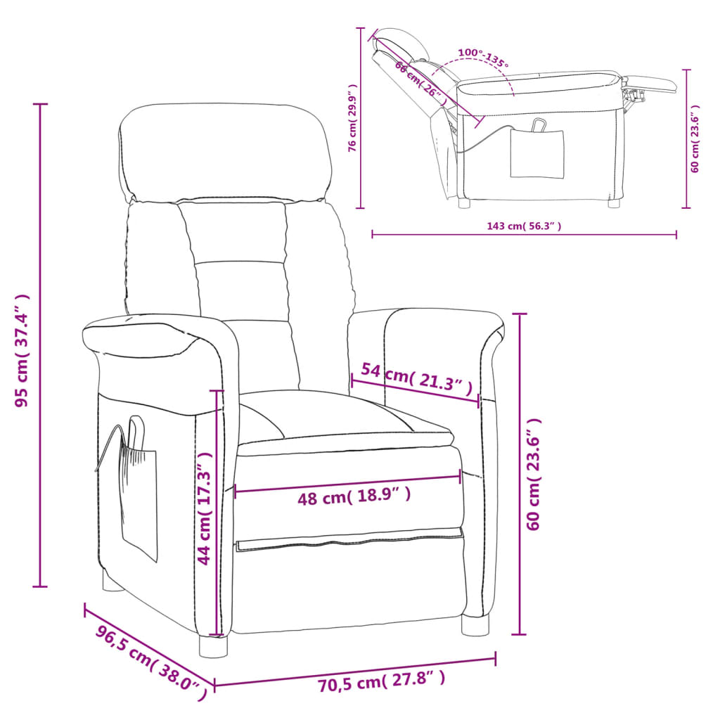 Sillón reclinable eléctrico piel de ante sintética marrón vidaXL