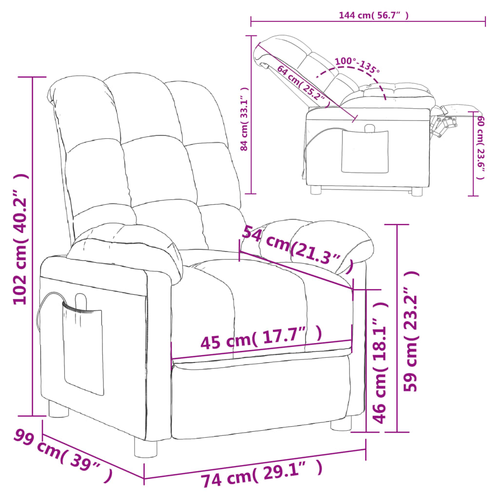 Sillón reclinable eléctrico tela rojo tinto vidaXL