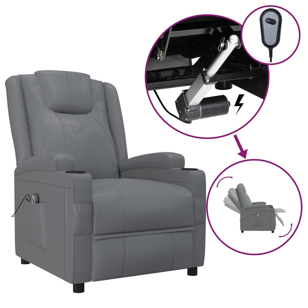 Sillón reclinable eléctrico cuero sintético gris antracita vidaXL