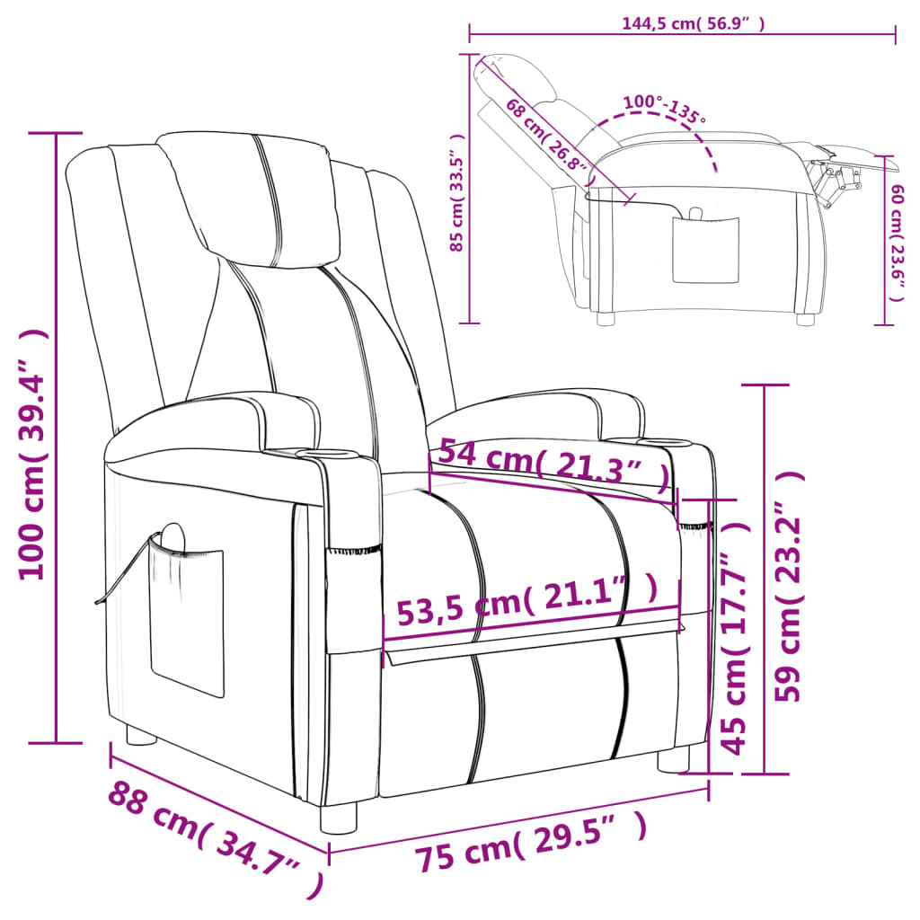 Sillón reclinable eléctrico cuero sintético gris antracita vidaXL