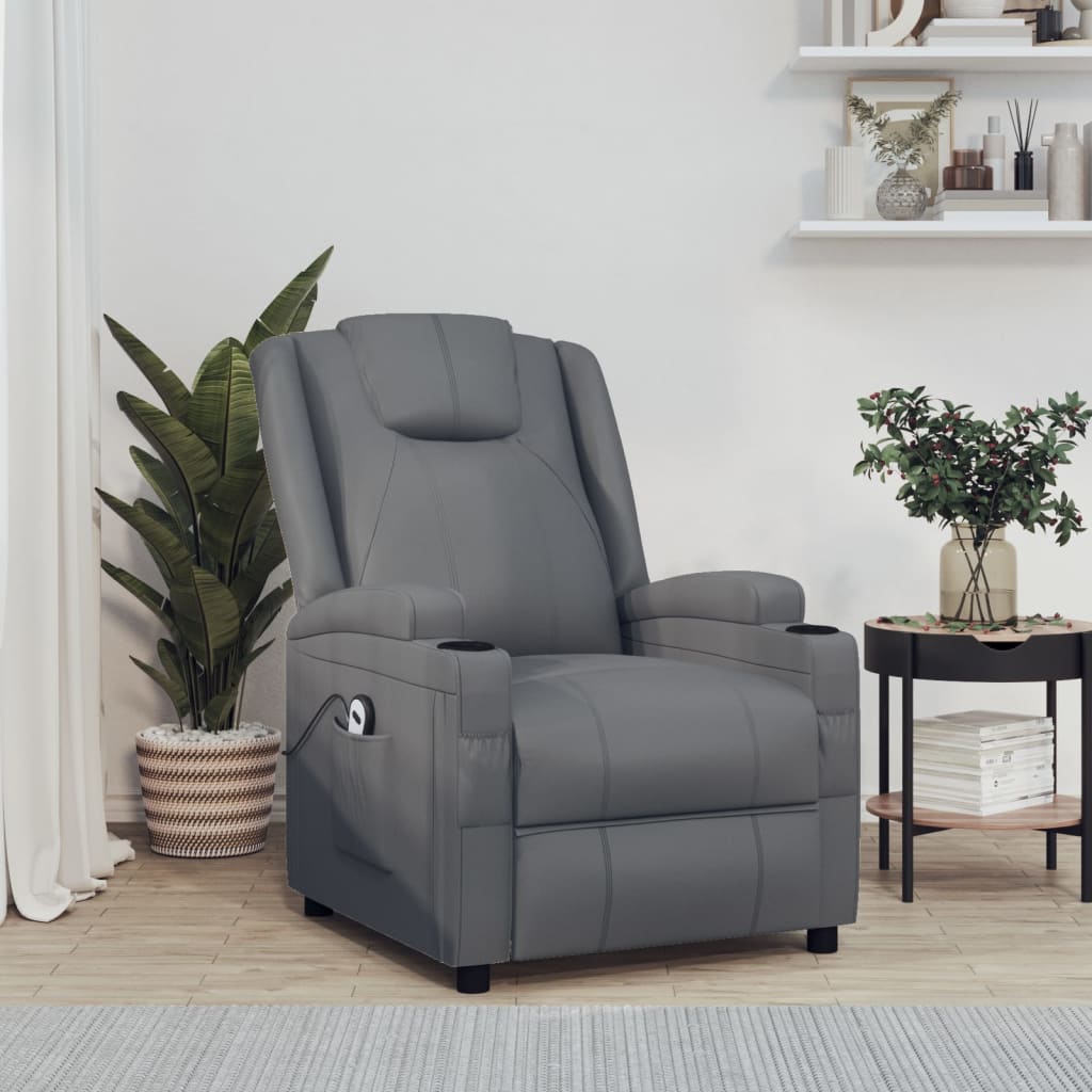 Vetonek Sillón reclinable eléctrico cuero sintético gris antracita