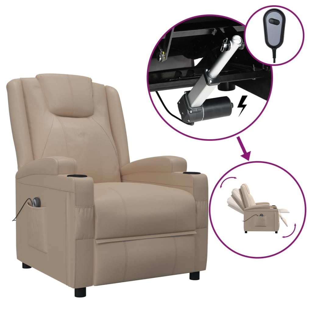 Sillón reclinable eléctrico de cuero sintético color capuchino V9810 Vetonek