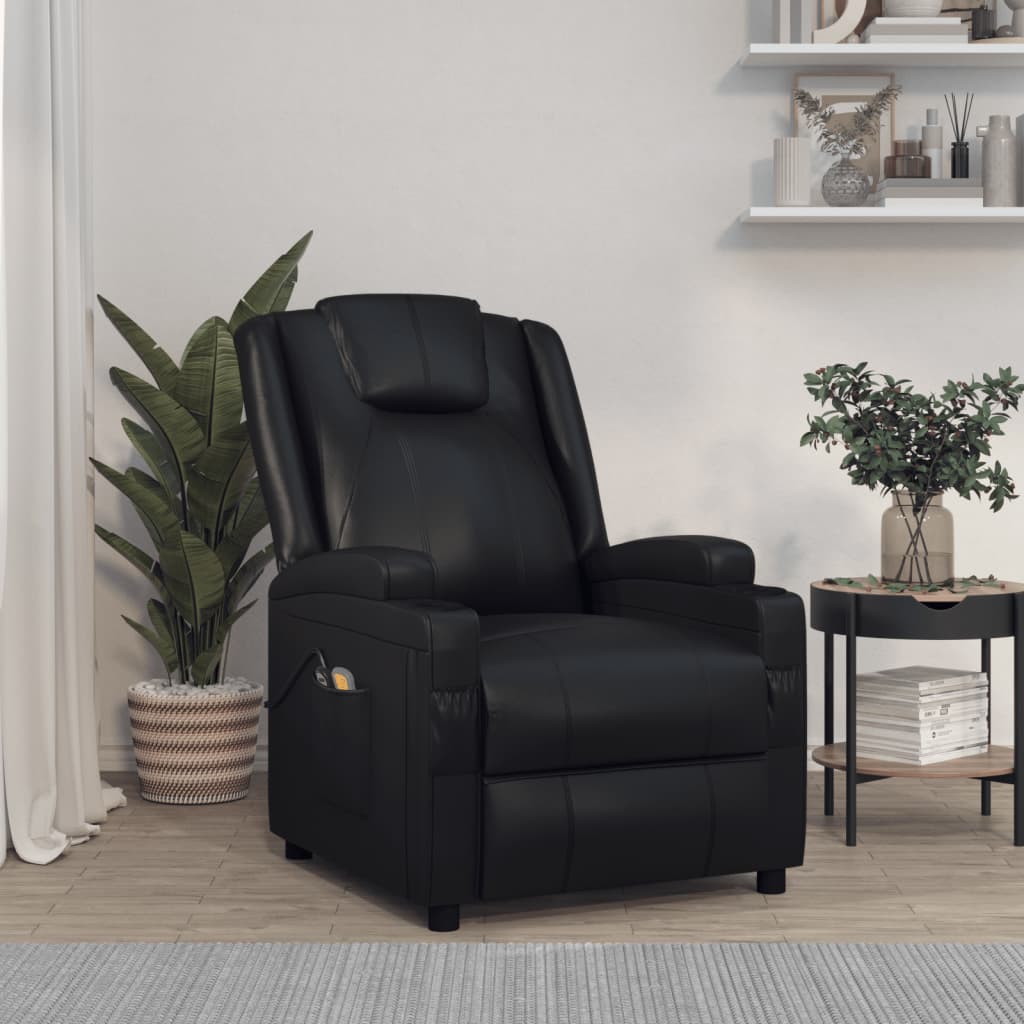 Vetonek Sillón de masaje eléctrico cuero sintético negro