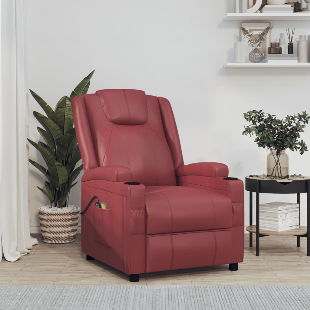 Vetonek Sillón de masaje eléctrico cuero sintético rojo tinto