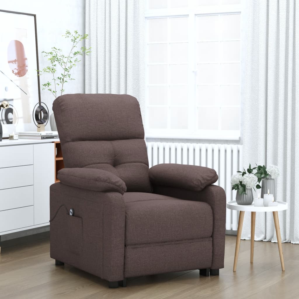 Vetonek Sillón reclinable eléctrico tela marrón oscuro