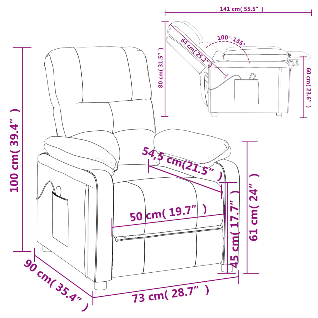 Sillón reclinable eléctrico tela verde oscuro vidaXL