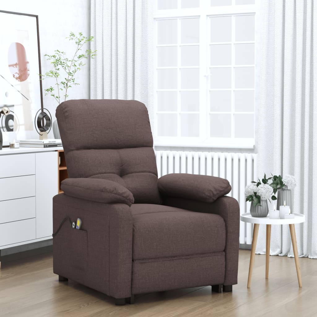 Vetonek Sillón de masaje eléctrico tela marrón oscuro