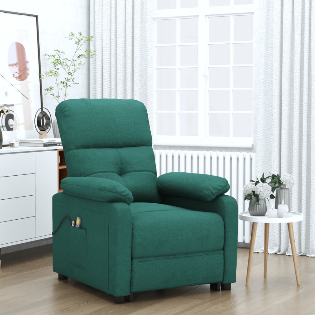 Vetonek Sillón de masaje eléctrico tela verde oscuro