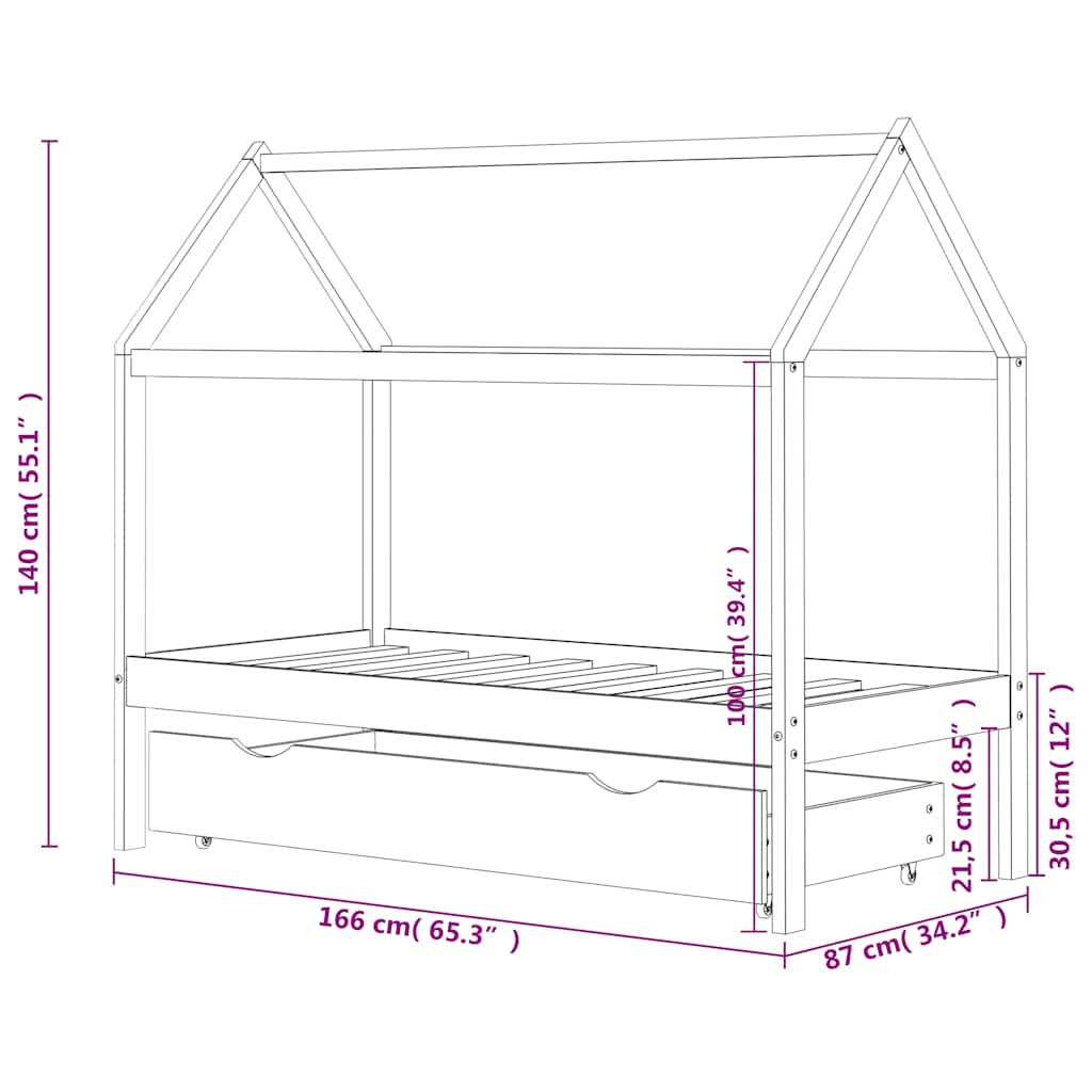 Estructura de cama infantil cajón madera pino blanco 80x160 cm vidaXL