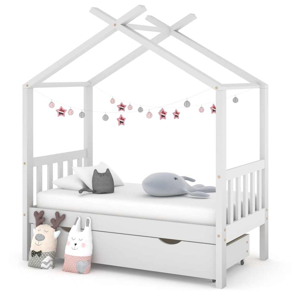 Vetonek Estructura de cama niños y cajón madera maciza blanca 70x140 cm