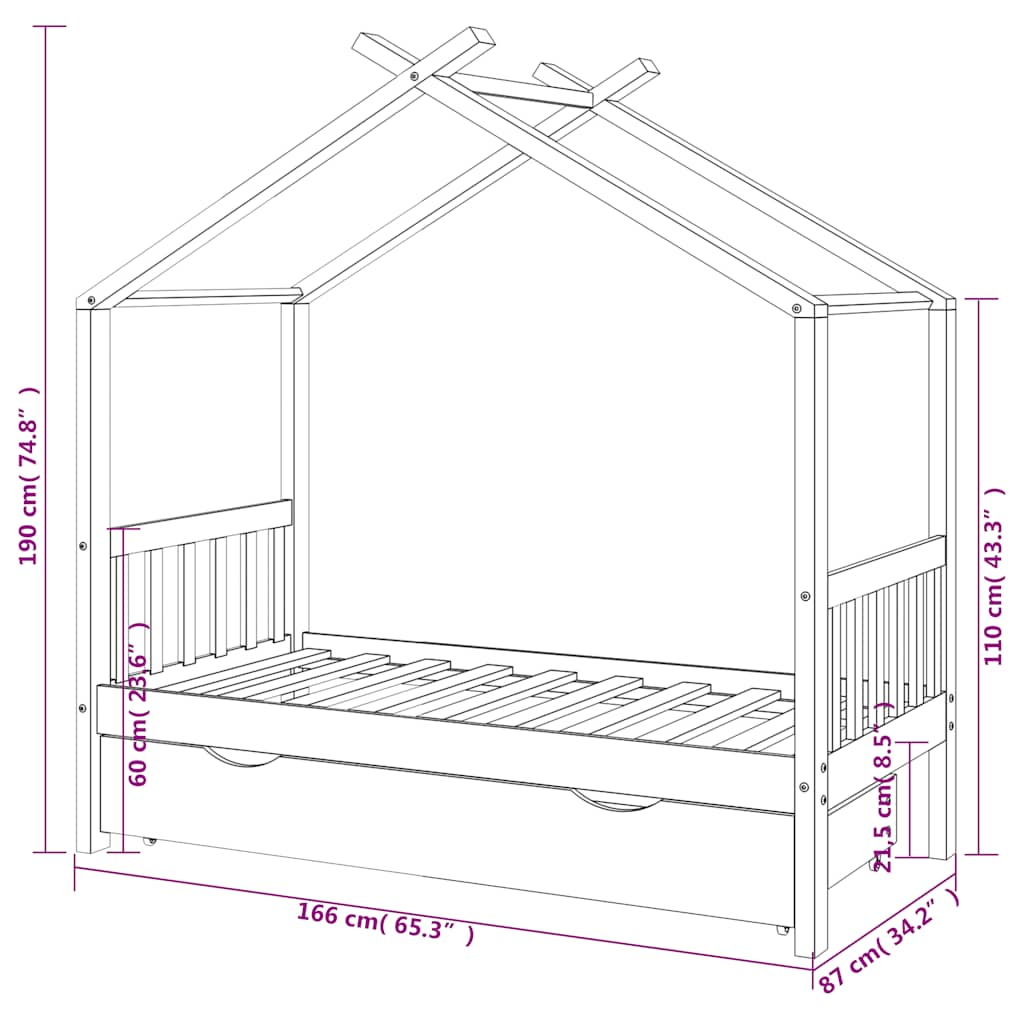 Estructura cama niños con cajón madera pino blanco 80x160 cm vidaXL