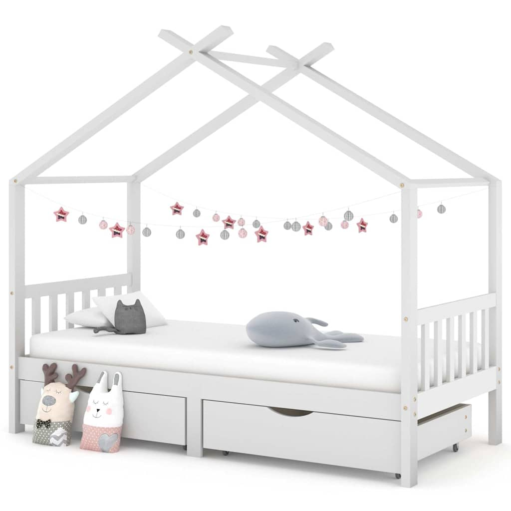 Vetonek Estructura cama niños y cajones madera maciza blanca 90x200 cm