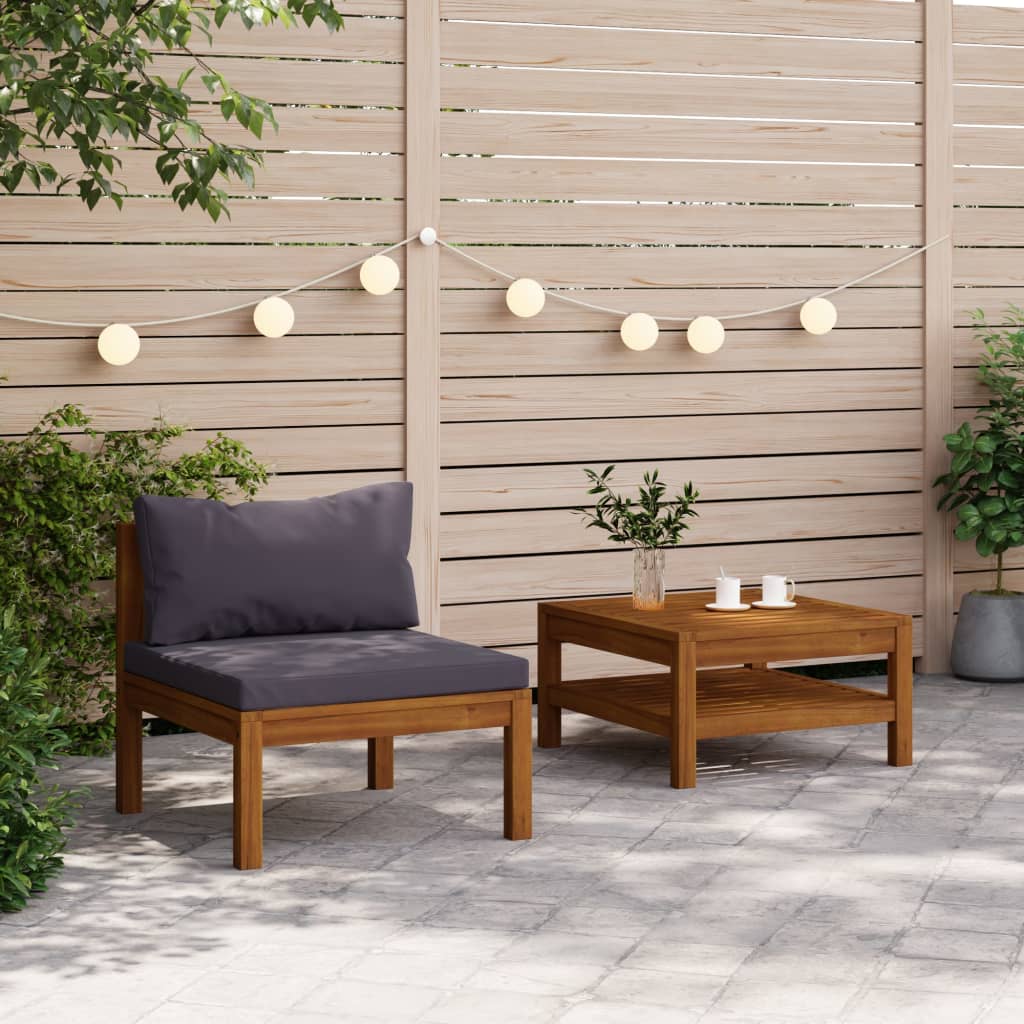 Vetonek Set sofás jardín 2 pzas con cojines gris oscuro madera acacia 