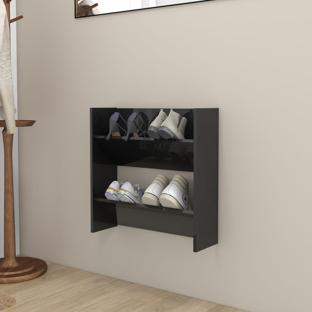 Vetonek Zapatero de pared madera contrachapada negro brillo 60x18x60 cm