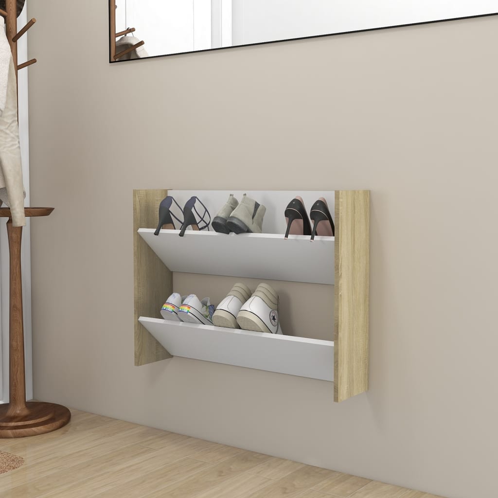 Vetonek Zapatero pared madera contrachapada blanco y roble 60x18x60 cm