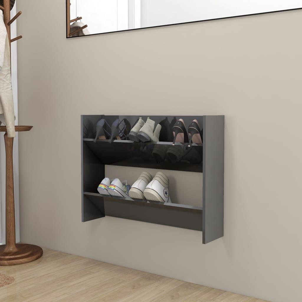 Zapatero de pared madera contrachapada gris brillo 80x18x60 cm