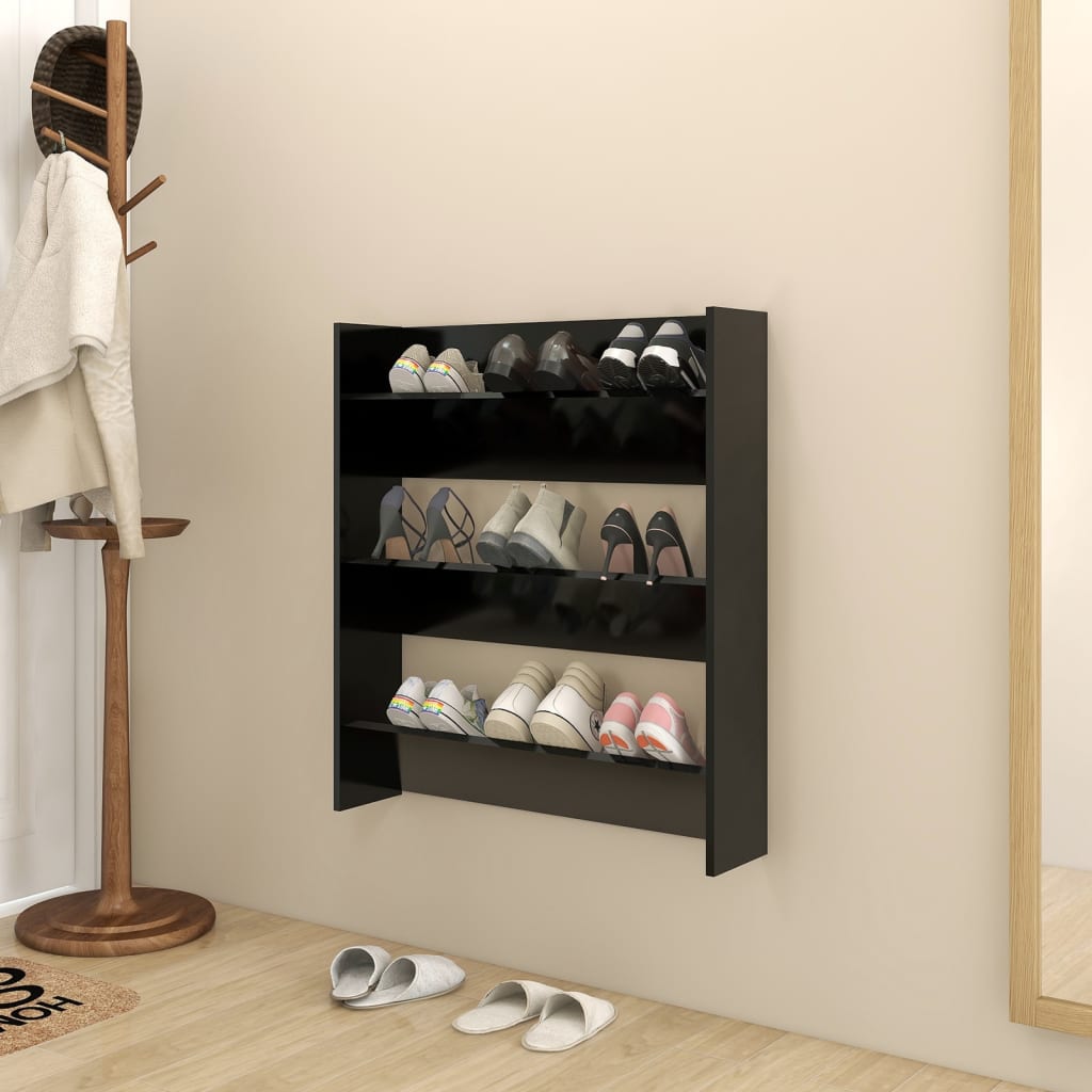 Vetonek Zapatero de pared madera contrachapada negro 80x18x90 cm