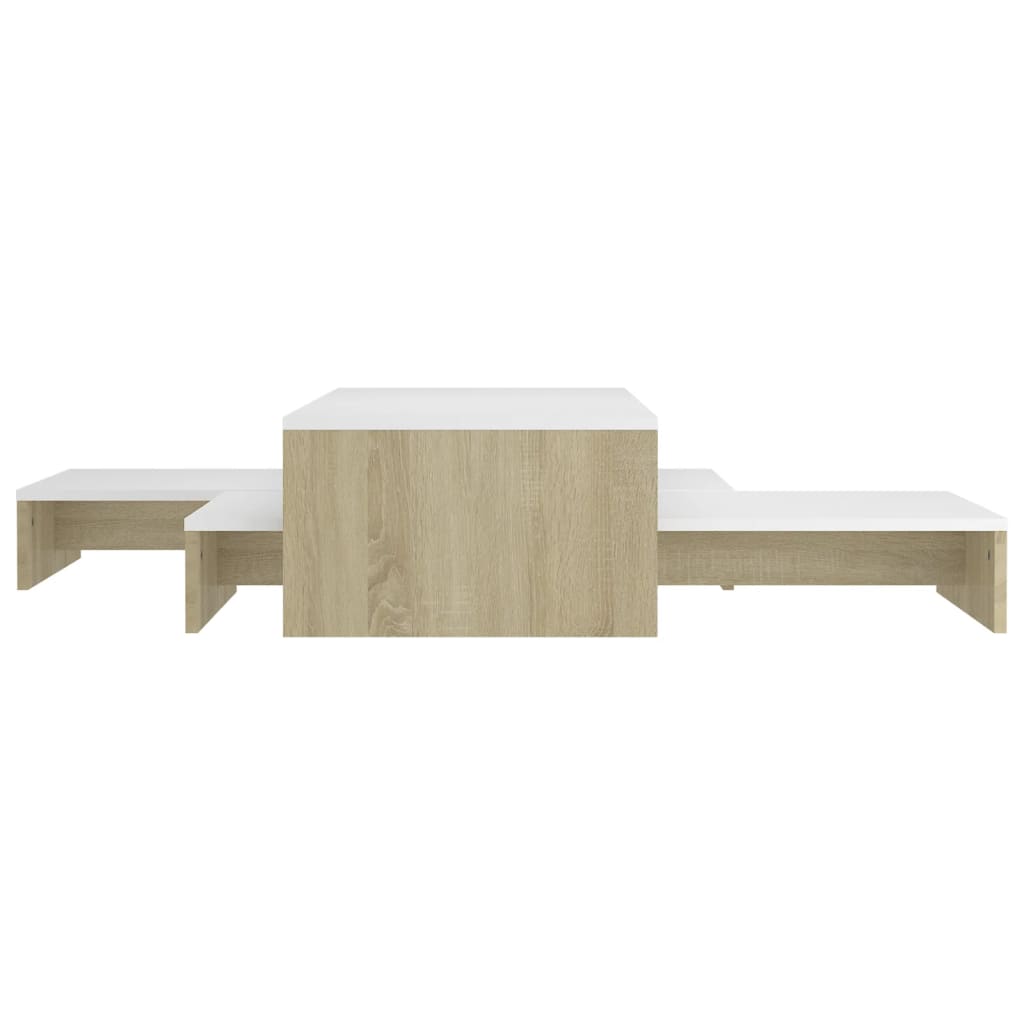 Stackable center tables white and oak Sonoma 100x100x26.5 cm