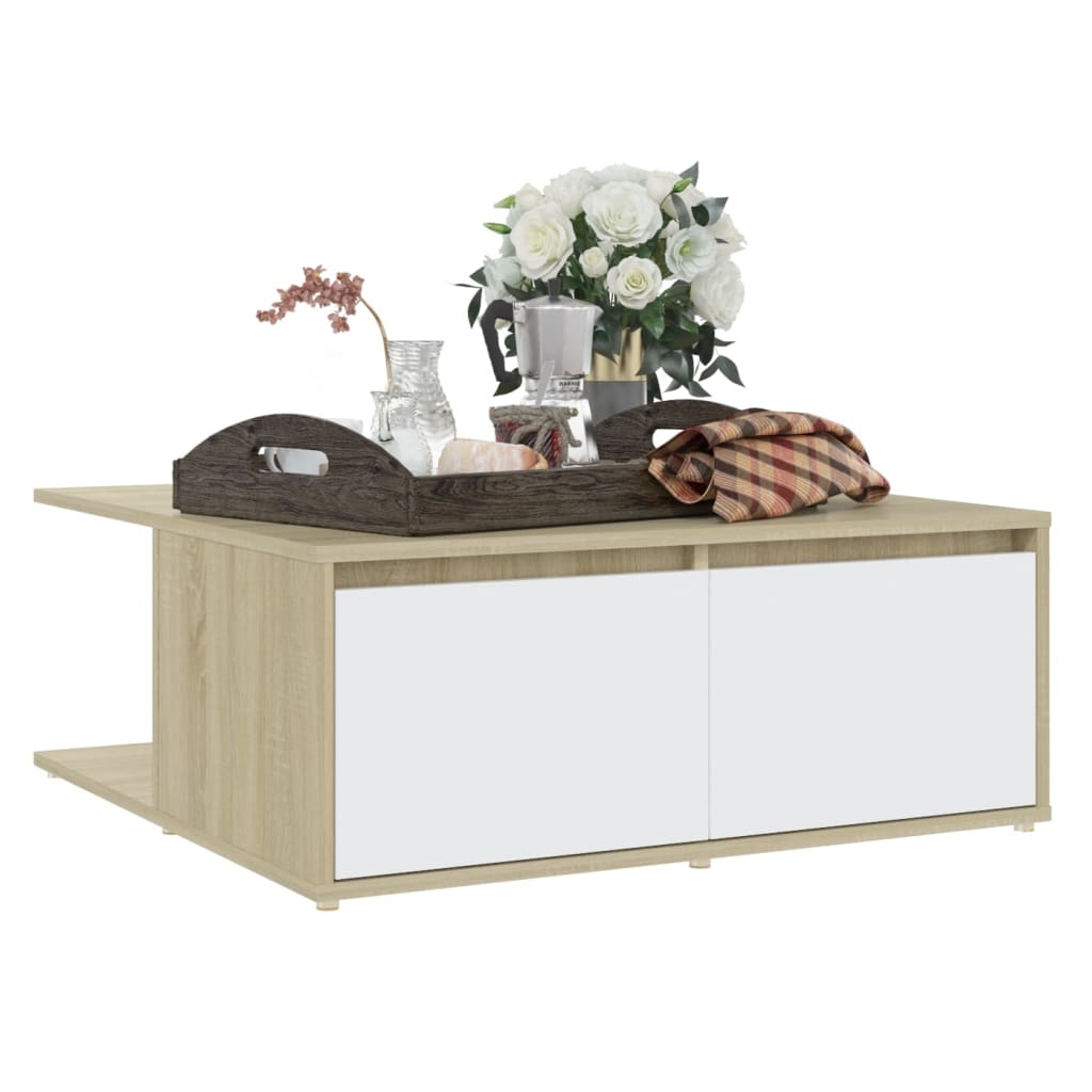 Mesa de centro madera blanco y roble 80x80x31 cm